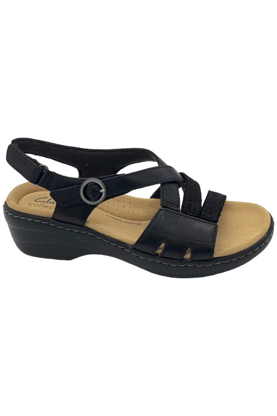 Clarks Collection Adjustable Leather Sandals Black - Medium